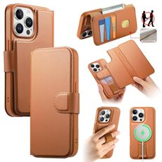 Per iPhone 15 Pro Max CaseNeo Finger Grip Strap MagSafe Custodia in pelle per telefono (marrone)