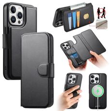Per iPhone 15 Pro Max Custodia Neo Finger Grip Strap MagSafe Custodia in pelle per telefono (nero)