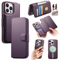 Per iPhone 15 Pro Max CaseNeo Finger Grip Strap MagSafe Custodia in pelle per telefono (viola)