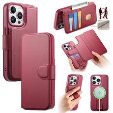 Per iPhone 15 Pro Max CaseNeo Finger Grip Strap MagSafe Custodia in pelle per telefono (rosso)