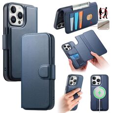 Per iPhone 15 Pro Max CaseNeo Finger Grip Strap MagSafe Custodia in pelle per telefono (blu)