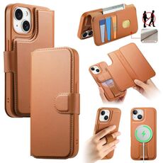Per iPhone 14/13 CaseNeo Finger Grip Strap MagSafe Custodia in pelle per telefono (marrone)
