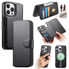 Per iPhone 13 Pro Custodia Neo Finger Grip Strap MagSafe Custodia in pelle per telefono (nero)