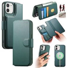 Per iPhone 12 / 12 Pro CaseNeo Finger Grip Strap MagSafe Custodia in pelle per telefono (verde)