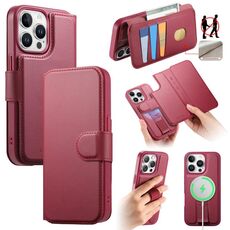 Per iPhone 12 Pro Max CaseNeo Finger Grip Strap MagSafe Custodia in pelle per telefono (rosso)