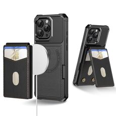 Per iPhone 15 Pro Max 2 in 1 Custodia magnetica con retro in pelle MagSafe (nero)