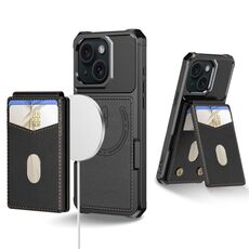 Per iPhone 15 Plus 2-in-1 Custodia magnetica MagSafe in pelle con retro per telefono (nero)