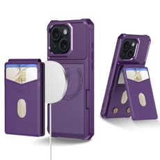 Per iPhone 15 Plus 2-in-1 Custodia magnetica MagSafe in pelle con retro per telefono (viola)
