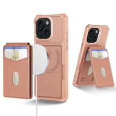 Per iPhone 15 Plus 2 in 1 Custodia magnetica MagSafe in pelle con retro per telefono (rosa)