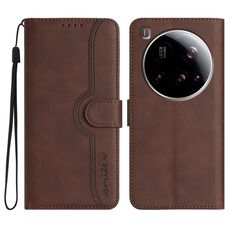 Per Xiaomi 15 Ultra Heart Pattern Custodia in pelle con motivo a pelle (marrone)