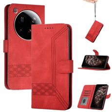 Per Xiaomi 15 Ultra Cubic Skin Feel Custodia in pelle Flip per telefono (rosso)