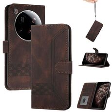 Per Xiaomi 15 Ultra Cubic Skin Feel Custodia in pelle Flip per telefono (marrone)