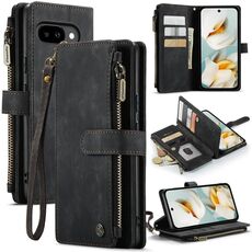 Per Google Pixel 9a CaseMe C30 Custodia per telefono in pelle con cerniera e slot per schede (nero)