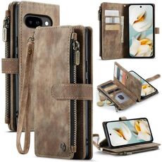Per Google Pixel 9a CaseMe C30 Custodia per telefono in pelle con cerniera e slot per schede (marrone)
