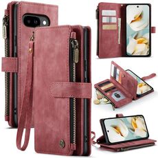 Per Google Pixel 9a CaseMe C30 Custodia per telefono in pelle con cerniera e slot per schede (rosso vino)
