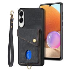 Per Samsung Galaxy S25 Edge 5G Retro Card Wallet Fold Custodia in pelle per telefono con cinturino (nero)