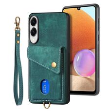 Per Samsung Galaxy S25 Edge 5G Retro Card Wallet Fold Custodia in pelle per telefono con cinturino (verde)