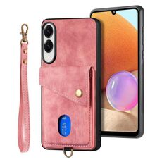 Per Samsung Galaxy S25 Edge 5G Retro Card Wallet Fold Custodia in pelle per telefono con cinturino (rosa)