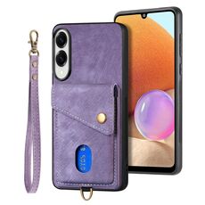 Per Samsung Galaxy S25 Edge 5G Retro Card Wallet Fold Custodia in pelle per telefono con cinturino (viola)