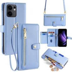 Per OPPO Reno13 F 5G / 4G Custodia per telefono in pelle con cerniera a tracolla con texture di pecora (blu)