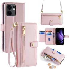 Per OPPO Reno13 F 5G / 4G Custodia per telefono in pelle con cerniera a tracolla con texture di pecora (rosa)