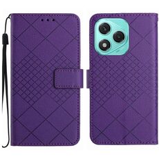 Custodia per telefono in pelle con trama a griglia rombica per Honor 400 Lite (viola)