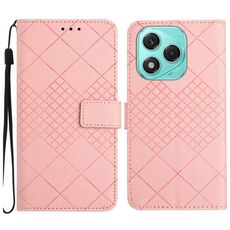 Custodia per telefono in pelle con trama a griglia rombica per Honor 400 Lite (rosa)