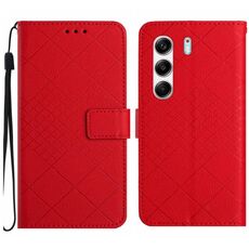 Custodia in pelle con trama a griglia rombica per Tecno Camon 40 Pro 5G (rossa)