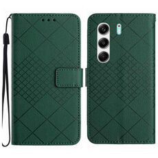 Custodia in pelle con trama a griglia rombica per Tecno Camon 40 Pro 5G (verde)