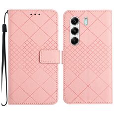 Custodia in pelle con trama a griglia rombica per Tecno Camon 40 Pro 5G (rosa)