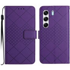 Custodia in pelle con trama a griglia rombica per Tecno Camon 40 4G (viola)