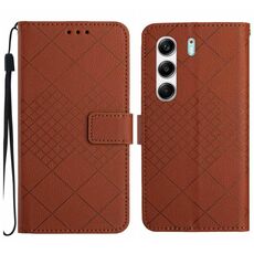 Custodia in pelle con trama a griglia rombica per Tecno Camon 40 4G (marrone)