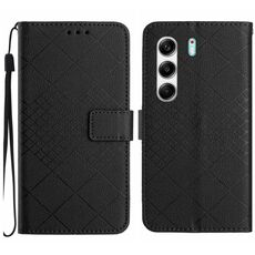 Custodia in pelle con trama a griglia rombica per Tecno Camon 40 4G (nera)