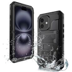 Per iPhone 16 Plus Custodia per telefono in silicone ibrido in metallo a quattro strati (nero)