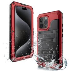 Per iPhone 15 Pro Max Custodia per telefono in silicone ibrido in metallo a quattro strati (rosso)