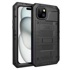 Per iPhone 15 Plus Custodia per telefono in silicone ibrido in metallo a quattro strati (nero)