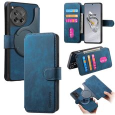 Per OnePlus 12 CaseNeo MagSafe RFID Anti-Theft Retro Custodia in Pelle per Telefono (Blu)