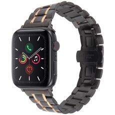 Per Apple Watch 46mm / 49mm / 45mm / 44mm Fibbia a farfalla Nuovo cinturino in acciaio inossidabile a cinque perle (nero oro rosa)