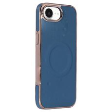 Per iPhone 16e Custodia per telefono MagSafe in pelle con adesivo laterale morbido galvanizzato (blu scuro)