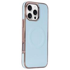 Per iPhone 16 Pro Max Custodia per telefono MagSafe in pelle con adesivo laterale morbido galvanizzato (azzurro cielo)