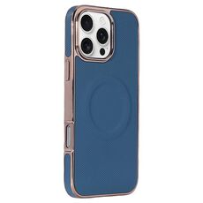 Per iPhone 16 Pro Custodia per telefono MagSafe in pelle con adesivo laterale morbido galvanizzato (blu scuro)