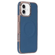 Per iPhone 16 Plus Custodia per telefono MagSafe in pelle con adesivo laterale morbido galvanizzato (blu scuro)