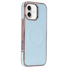 Per iPhone 16 Plus Custodia per telefono MagSafe in pelle con adesivo laterale morbido galvanizzato (azzurro cielo)
