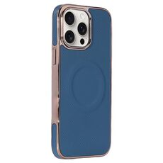 Per iPhone 15 Pro Max Custodia per telefono MagSafe in pelle con adesivo laterale morbido galvanizzato (blu scuro)
