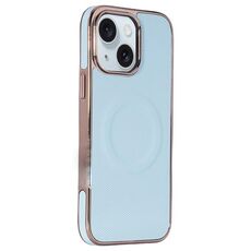 Per iPhone 15 Plus Custodia per telefono MagSafe in pelle con adesivo laterale morbido galvanizzato (azzurro cielo)