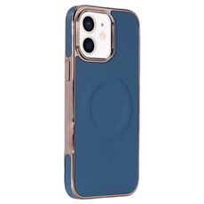 Per iPhone 12 Custodia per telefono MagSafe in pelle con adesivo laterale morbido galvanizzato (blu scuro)