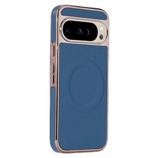 Per Google Pixel 9 / 9 Pro Custodia per telefono MagSafe in pelle con adesivo laterale morbido galvanizzato (blu scuro)