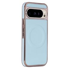 Per Google Pixel 9 / 9 Pro Custodia per telefono MagSafe in pelle con adesivo laterale morbido galvanizzato (azzurro cielo)