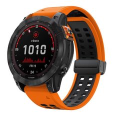 Per Garmin QuickFit 26mm Kalebol Cinturino magnetico in silicone bicolore (arancione nero)