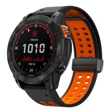 Per Garmin QuickFit 26mm Kalebol Cinturino magnetico in silicone bicolore (nero arancione)